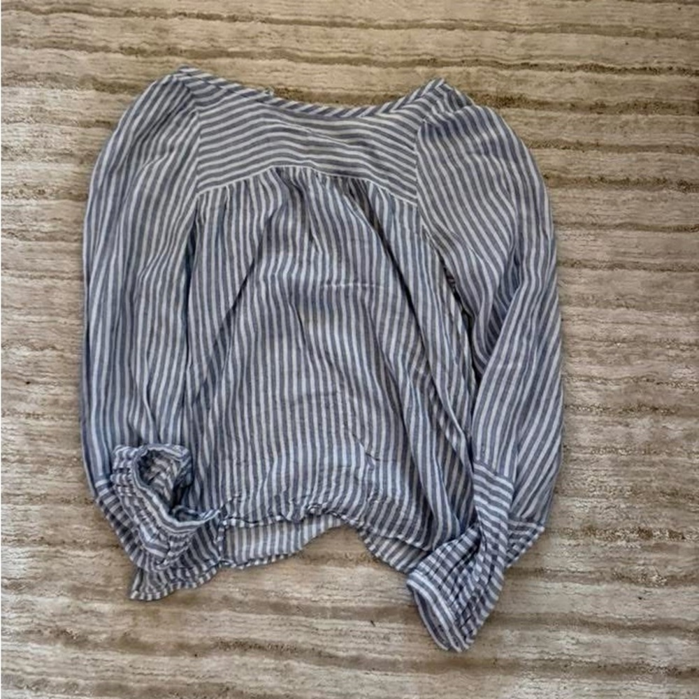 LOFT Blue and White Striped Peasant Blouse